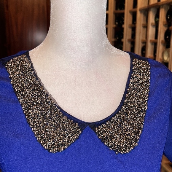 KIRRA Adorable Crisp Royal Blue Blouse with Beaded Neckline Size XS - Picture 3 of 8